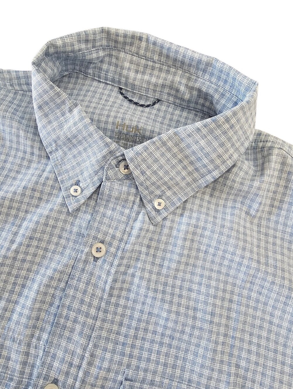 Huk Tide Point Break Mini Check Button Down Short Sleeve Shirt Size XL